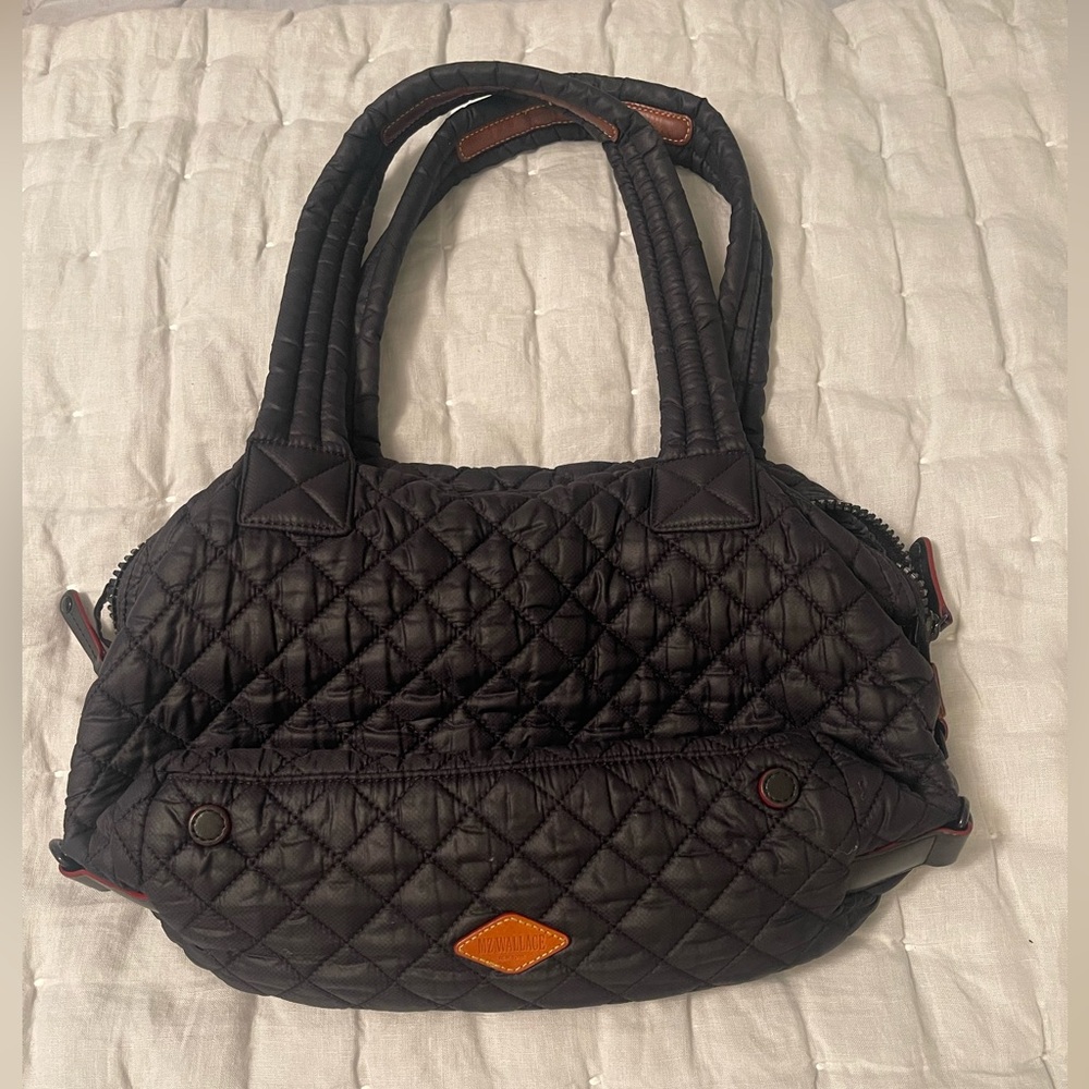 MZWallace medium Sutton Quilted Black Handbag with leather Accent